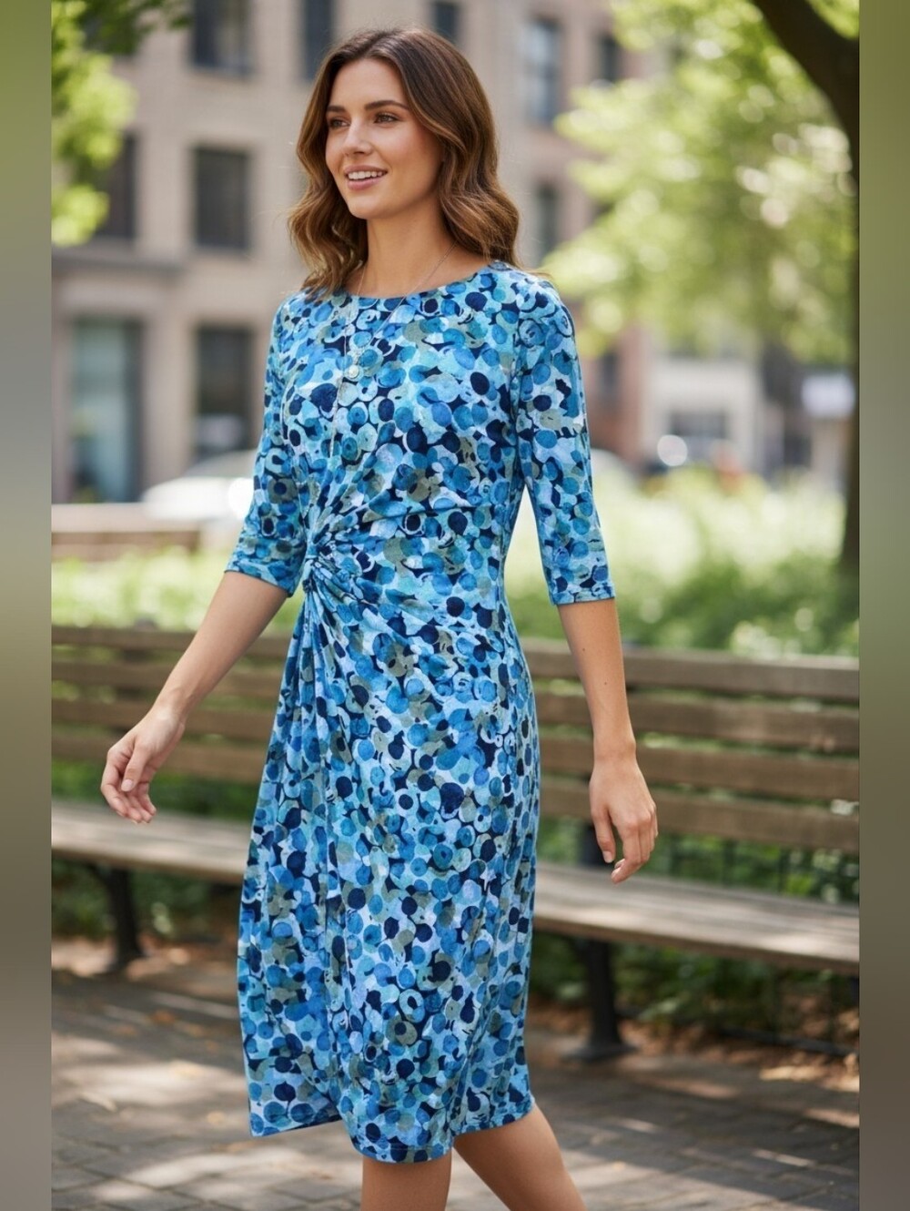 Connected Apparel - Faux wrap, Midi length Dress